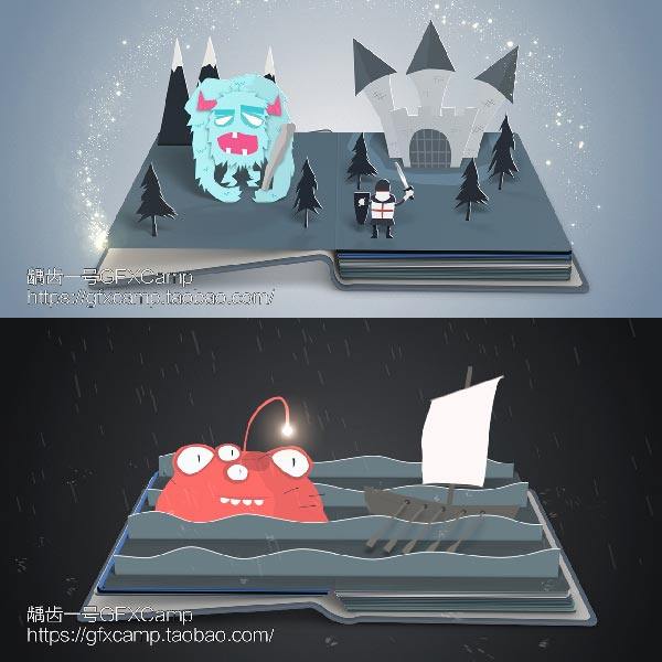 AE模板-有趣故事三维卡通场景儿童翻书动画片头工具包popup-book starter kit 更新v3.2-天天素材网