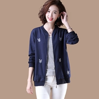Quần áo hàng hoá ban đầu kích thước lớn Hàn Quốc giản dị phim hoạt hình thêu đồng phục bóng chày lỏng ngắn áo khoác nữ mùa thu mới O741 áo kiểu trung niên u50