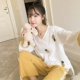 Bộ đồ ngủ dài tay nữ mùa hè cotton mỏng mùa hè Học sinh Hàn Quốc có thể mặc bộ đồ hai dây mùa xuân và mùa thu tại nhà - Nam giới