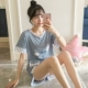 Đồ ngủ nữ Hàn Quốc mùa hè dễ thương ngắn tay hai mảnh cotton có thể mặc bên ngoài học sinh mỏng mùa hè dịch vụ nhà dứa - Cặp đôi