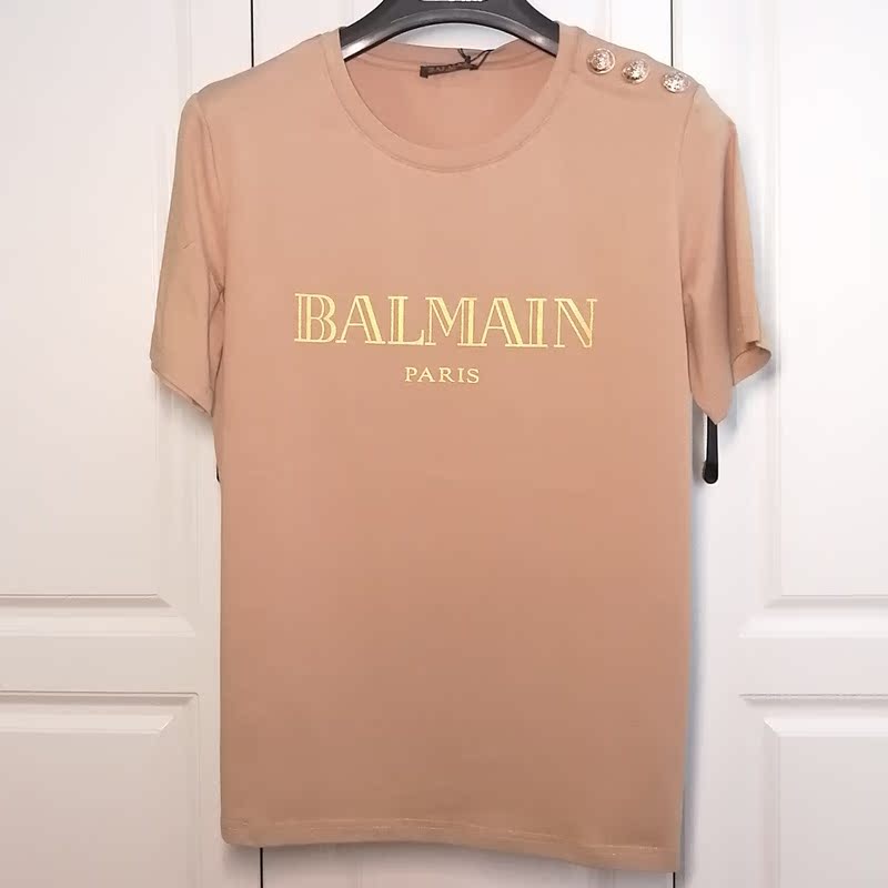 Khaki Gold Lettering2021 Spring and summer new pattern balmain Half sleeve Star of the same style shoulder  Gold clasp gilding letter Short sleeve Balman T-shirt