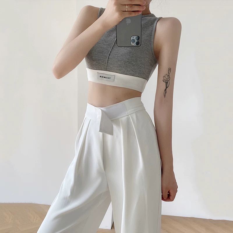Тонкие облегающие брюки, костюм, французский стиль, высокая талия, свободный прямой крой