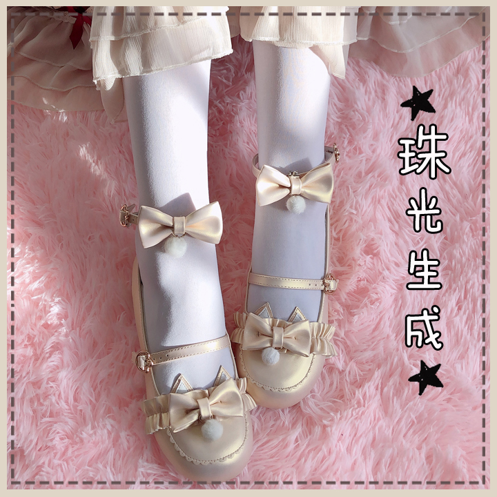 Pearlescent Formationgoods in stock cat star For a long time Lolita Lolita original solar system Round head lovely low-heel Single shoes Students shoes