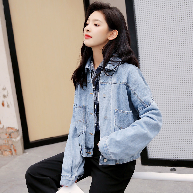 8580# 实拍 2019宽松蝙蝠袖牛仔外套女短款韩版bf风学生牛仔夹克