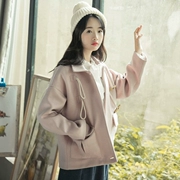 Len áo khoác nữ đoạn ngắn mùa thu và mùa đông quần áo mới của Hàn Quốc phiên bản của lỏng sinh viên hồng sừng khóa dày len áo triều