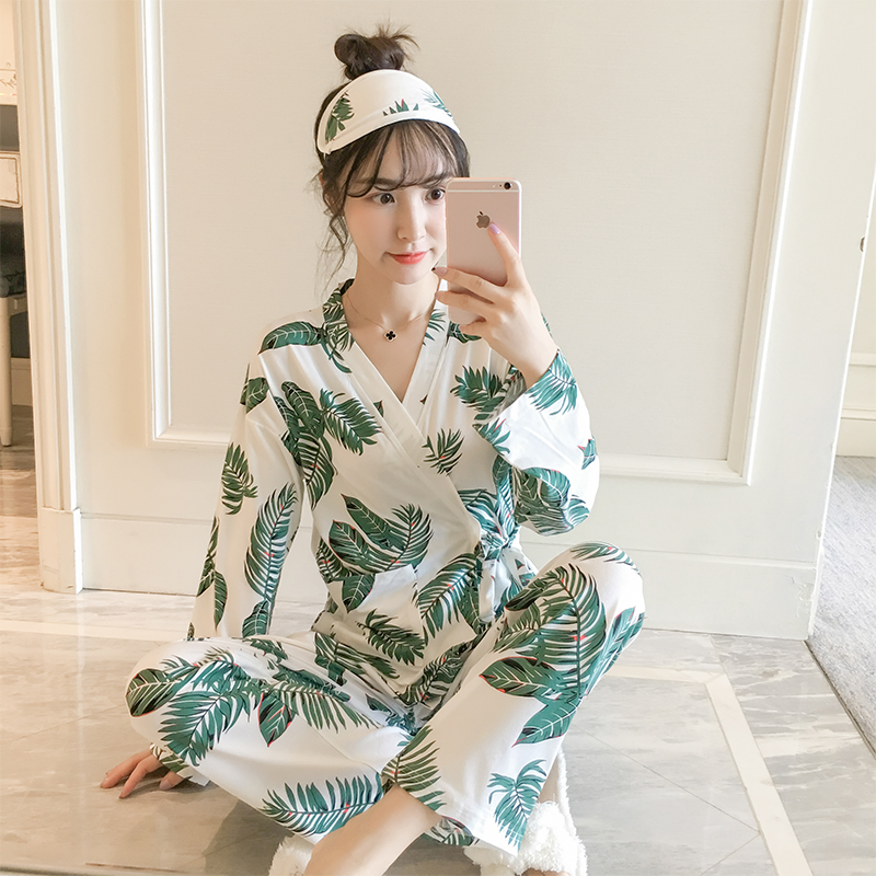 限时秒杀长袖纯棉日系和服甜美睡衣2件套