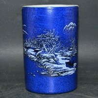 Антикварная и антикварная коллекция антикварной фарфоровой голубой глазурь снежной сцены держатели ручки для украшения фарфорового фарфора