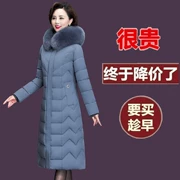 Siêu dài đầu gối cotton trung niên nữ dài phần dày mẹ mùa đông xuống áo khoác cotton phù hợp với áo khoác cotton cỡ lớn 200 kg - Quần áo của mẹ