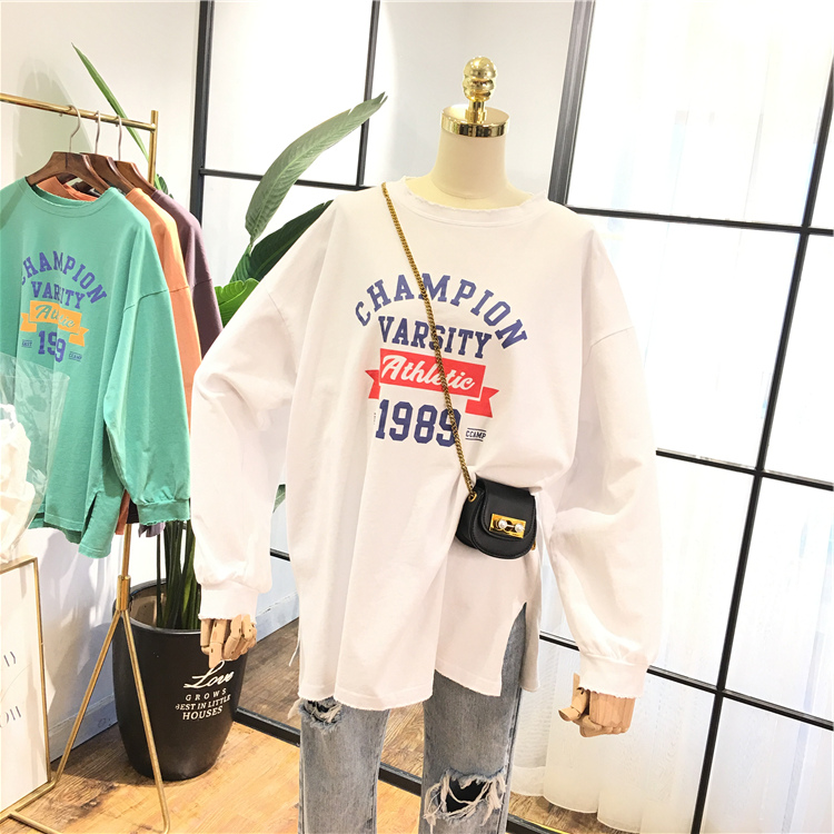 White2020 spring and autumn Versatile Simplicity letter Wear out easy Big size comfortable Long sleeve Undershirt T-shirt female Student tide