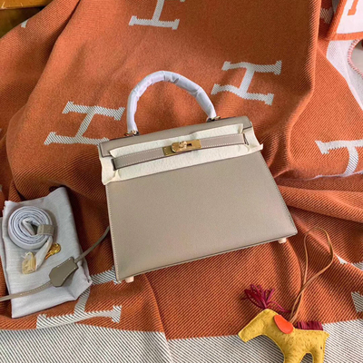 Notes On Light Gray [Handmade 28Cm] Gold And Silver Clasp2021 Star of the same style H home Kelly bag epsom skin Palmar pattern One shoulder Messenger portable leisure time genuine leather Female bag