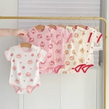 Детское летнее тонкое хлопковое боди, короткий рукав, 0-2 лет, в западном стиле