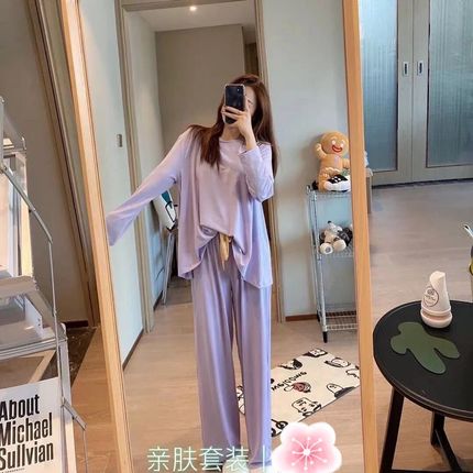 2021 net celebrity micro-business spring and autumn hot style loose modal cotton pajamas women two-piece skin-friendly home clothes can be worn outside