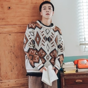 Mùa đông 2018 mới Nhật Bản in hình học áo len retro nam áo thun lỏng xu hướng áo len