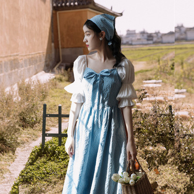 taobao agent Rural Ranch Girl dress in spring and summer retro grids, salt can be sweet, sweet stalk French first love skirt