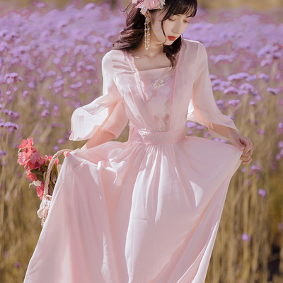 taobao agent Fuchsia shiffon dress, long skirt, 2021 collection, maxi length