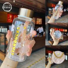 Cтеклянный стакан 星巴克2021网红樱花款小号玻璃杯配粉色圆饼包水杯杯子正品包邮