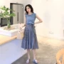 Mùa hè mới của Hàn Quốc phiên bản của chéo ngắn không tay T-Shirt vest + ren cao eo là mỏng trong đoạn dài lưới váy chân váy chữ a dáng dài công sở