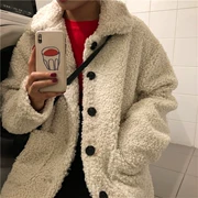 2018 phiên bản Hàn Quốc mới của áo khoác lông cừu ngắn mùa thu và mùa đông dày lên thời trang hoang dã áo sơ mi đơn ngực nữ