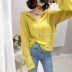 Hàn Quốc 2018 mùa hè phong cách mới trùm đầu lỏng lẻo áo triều dây rút rơi vai tay áo phần mỏng dệt kim kem chống nắng áo sơ mi nữ Đan Cardigan