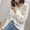 Hàn Quốc 2018 mùa hè phong cách mới trùm đầu lỏng lẻo áo triều dây rút rơi vai tay áo phần mỏng dệt kim kem chống nắng áo sơ mi nữ áo len nữ