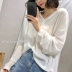 Hàn Quốc 2018 mùa hè phong cách mới trùm đầu lỏng lẻo áo triều dây rút rơi vai tay áo phần mỏng dệt kim kem chống nắng áo sơ mi nữ áo len nữ Đan Cardigan