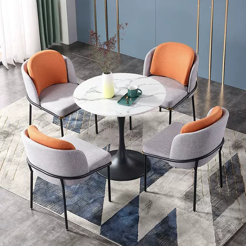 Светлый роскошный мраморный стол и сочетание стула Комбинированное скандинавское круглое круглый столик Простые малые столики стола для малого бизнеса Балконы журнальный столик