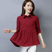 Áo choàng cotton văn học và vải lanh nữ mùa thu Phiên bản Hàn Quốc của quần lửng rộng kích cỡ lớn chất béo dài tay - Áo sơ mi dài tay