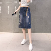 Осенняя длинная джинсовая юбка, коллекция 2021, в корейском стиле, средней длины, свободный крой, с акцентом на бедрах