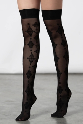 taobao agent Killstar Gothic Knight Packet Lolita Black Cross Socks Printing Socks and thigh socks over knee socks