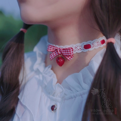 taobao agent Genuine universal accessory, short choker, strawberry, chain for key bag , Lolita style
