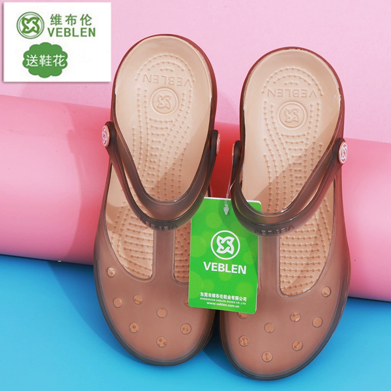 Veblen 2020 mùa hè mới dép giản dị phụ nữ thạch giày, nặng có đáy giày lỗ giày dép Baotou 