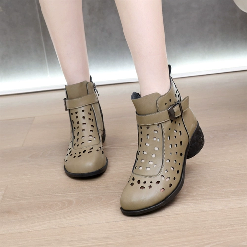 Этническая обувь, летние короткие сапоги с молнией, туфли, из натуральной кожи, этнический стиль, мягкая подошва, для среднего возраста