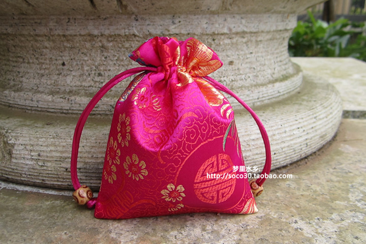Rose RedHappy candy bag Jewellery Jewelry bag Beads Hand string Bracelet packing bag Brocade bag Blessing bag Storage bag Brocade bag customized