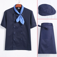 Синяя футболка, фартук, берет, шейный платок, короткий рукав