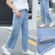 Quần bé gái ống rộng 2019 xuân hè mới quần jeans trẻ em bé trai quần dài ống rộng quần dài nước ngoài mùa hè eo cao - Quần jean