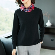 Phiên bản Hàn Quốc của áo len dài tay Slim ngắn nửa cổ tròn thời trang khâu mùa thu nữ nhỏ áo len gió nhỏ - Áo len thể thao / dòng may