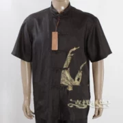 Mùa hè Tang phù hợp với nam trung niên áo khoác vải Trung Quốc phù hợp với nam vải thô áo sơ mi cotton cổ áo quốc phục