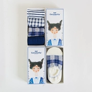 Sản phẩm mới 4 đôi hộp quà tặng nữ vớ cotton màu xanh Hải Quân mô hình hình học đơn giản cao đẳng ống vớ nữ triều