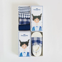 Sản phẩm mới 4 đôi hộp quà tặng nữ vớ cotton màu xanh Hải Quân mô hình hình học đơn giản cao đẳng ống vớ nữ triều vớ nam trung niên