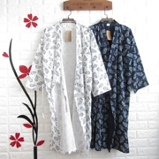 Nhật bản-phong cách bông vải áo choàng tắm nam mùa xuân và mùa hè mỏng đoạn robe phần dài kimono áo choàng tắm cardigan tươi và gió áo khoác nhà