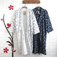Nhật bản-phong cách bông vải áo choàng tắm nam mùa xuân và mùa hè mỏng đoạn robe phần dài kimono áo choàng tắm cardigan tươi và gió áo khoác nhà áo ngủ nam cotton