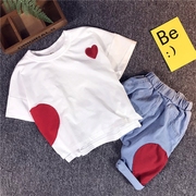 Trai mùa hè ngắn tay phù hợp với 2018 mới của Hàn Quốc phiên bản 3 trẻ em cotton T-Shirt 5 quần short denim nước ngoài khí 6 hai mảnh