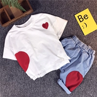 Trai mùa hè ngắn tay phù hợp với 2018 mới của Hàn Quốc phiên bản 3 trẻ em cotton T-Shirt 5 quần short denim nước ngoài khí 6 hai mảnh váy trẻ em hàn quốc