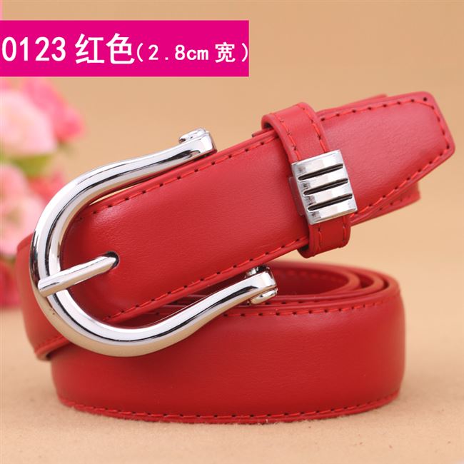 Widen 2.8Cm & 123 Red【 Free Admission plus hole 】 Belt female fashion Korean leisure Pin buckle belt female fine Simple and versatile Jeans Belt