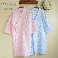 Mùa hè mỏng Nhật Bản yukata bông của phụ nữ hai lớp gạc áo hoa nightdress cardigan phong cách Nhật Bản vải cotton nhà áo ngủ nam