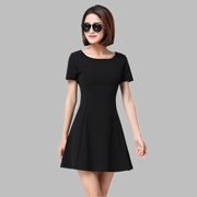 Váy đen nhỏ 2019 phiên bản Hàn Quốc mới của cơ thể nữ giảm béo tay ngắn chạm đáy váy ngắn eo đầm cỡ lớn mùa hè - Váy eo cao