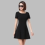 Váy đen nhỏ 2019 phiên bản Hàn Quốc mới của cơ thể nữ giảm béo tay ngắn chạm đáy váy ngắn eo đầm cỡ lớn mùa hè - Váy eo cao váy khoét eo
