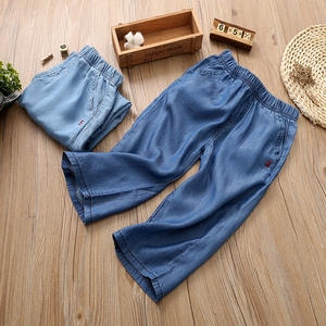 Treo lên là rất tốt ~ trẻ em lụa bông quần jean quần short cậu bé lớn ống túm con trai lỏng lẻo cắt quần mềm
