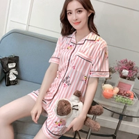 Mùa hè đồ ngủ của phụ nữ cotton ngắn tay cardigan phần mỏng Hàn Quốc phiên bản của ngọt ngào và đáng yêu ladies cotton mùa hè phục vụ nhà phù hợp với quần áo ngủ nữ mùa đông