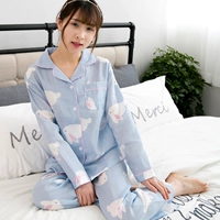 Mùa xuân và mùa thu bông gạc đồ ngủ nam giới và phụ nữ dài tay cotton couple casual loose mùa hè Hàn Quốc dịch vụ nhà phù hợp với bộ đồ ngủ